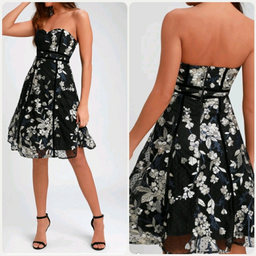 Lulu's Black Floral Embroidered Midi Dress